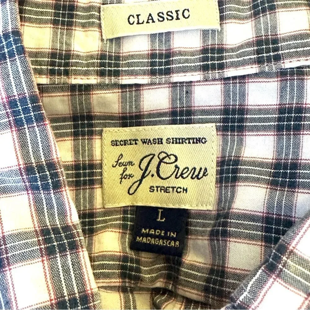 J.Crew Men’s SZ L Cotton Elastane Plaid Button Shirt Blue White Red Long Sleeve